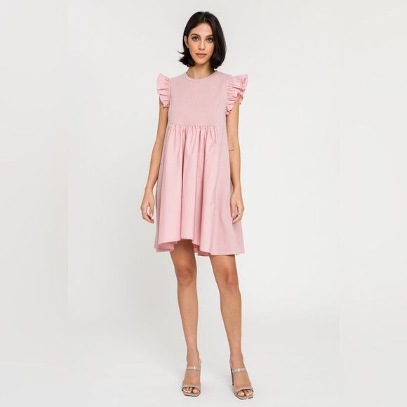 English Factory Flutter Sleeve Poplin Dress Blush Pink with pockets - Picture 1 of 13